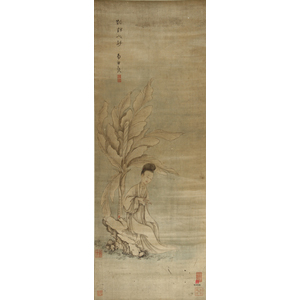 Scroll Painting of Lady under Banana Tree by Gao Fenghan